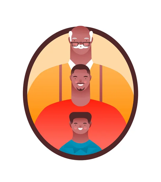 Multi Generatie Afro Amerikaanse Familie Fotolijstje Geïsoleerde Witte Achtergrond Mannen — Stockvector