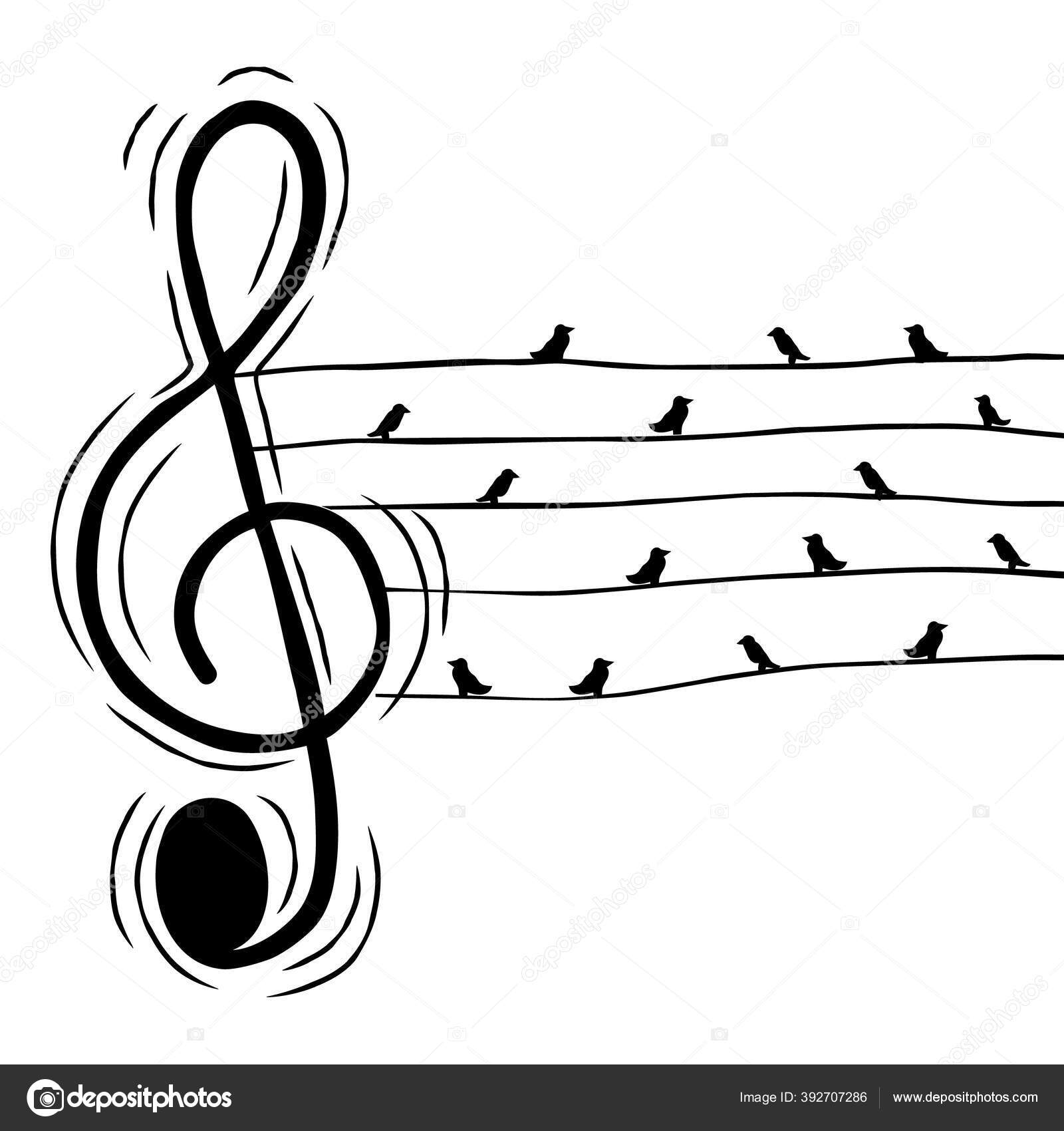 Musikk Tredobbel Clef Note Med Fugler Wire Illustrasjon Musikalsk  Arrangement stockvektor © cienpies #392707286, image size:1600x1700