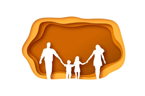 Traditional Nuclear Family Mom Dad Children Walking Holding Hands Together — Stock Vector