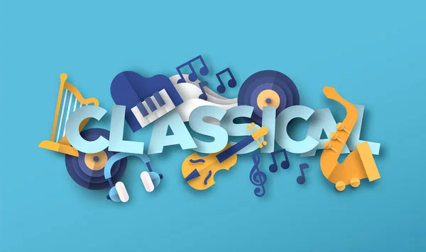 Illustration Style Musique Classique Avec Des Icônes Instruments Musique Découpés — Image vectorielle