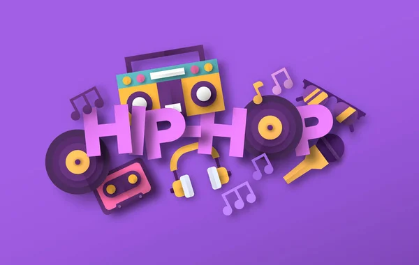 Hip Hop Music Style Illustration Paper Cut Audio Equipment Icons — Stock Vector