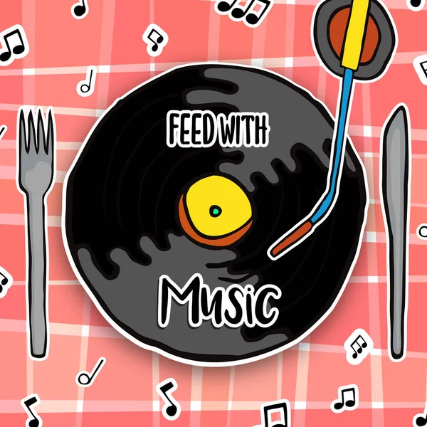 Lokanta Masasında Yemek Tabağı Olarak Müzik Konseptiyle Beslen Müzikal Ekipman — Stok Vektör