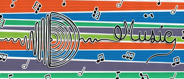 Concetto Musicale Banner Illustrazione Onda Sonora Vinile Stile Disegnato Mano — Vettoriale Stock