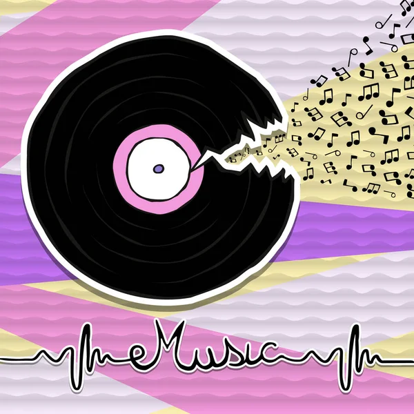 Illustration Concept Musical Vinyle Rétro Style Dessiné Main Symbole Tourne — Image vectorielle