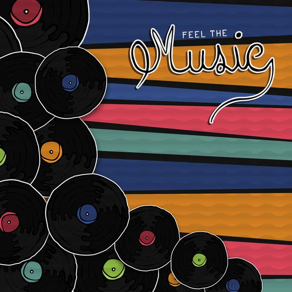 Vnímejte Hudbu Retro Vinyl Ilustrace Ručně Kresleném Stylu Ročník Hudební — Stockový vektor