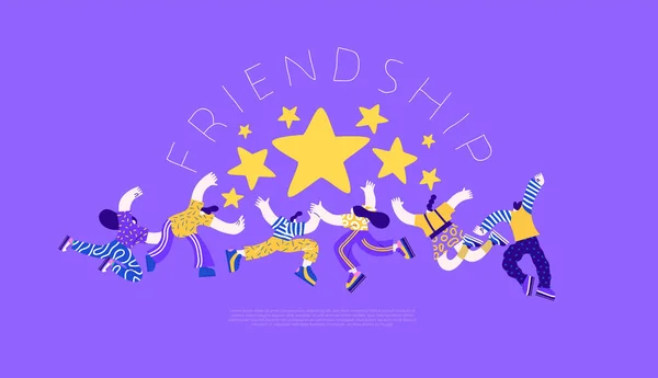 Friendship Day Illustrazione Modello Web Gruppo Amici Diversi Facendo Cinque — Vettoriale Stock