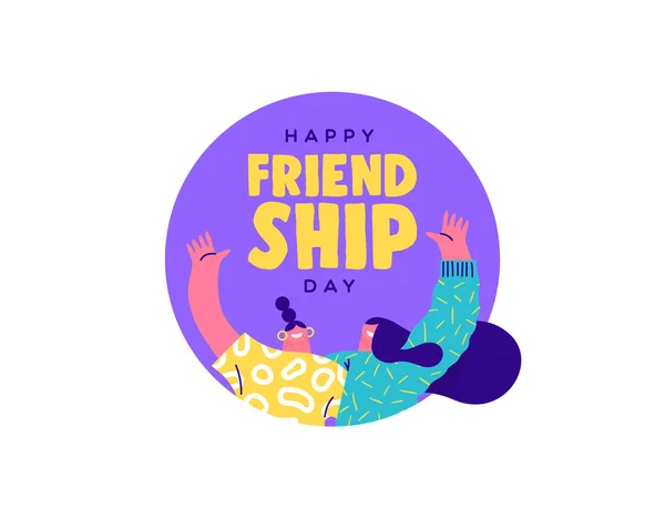 Поздравительная Открытка День Дружбы Иллюстрация Две Подруги Обнимаются Улыбаются Празднования — стоковый вектор