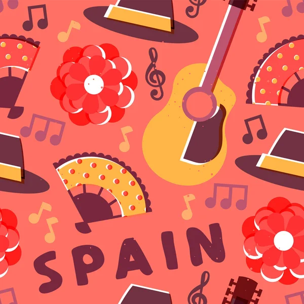 Cultura Espanhola Ilustração Padrão Sem Costura Espanha Viajar Design Fundo — Vetor de Stock