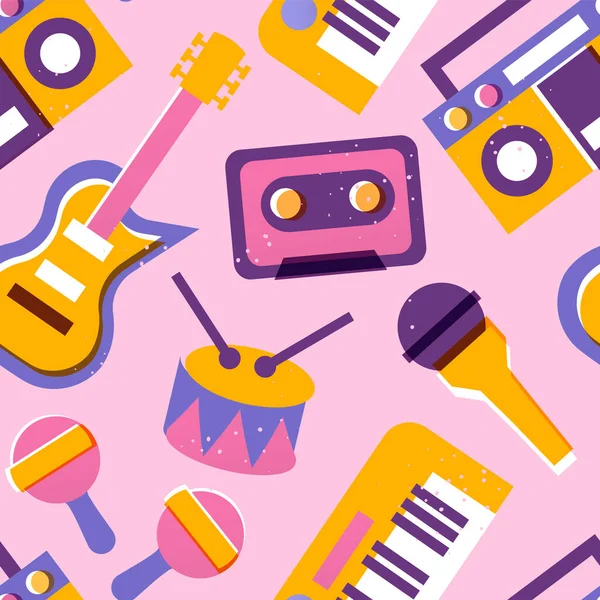 Ilustración Patrón Sin Costura Instrumento Musical Diseño Fondo Equipo Musical — Vector de stock