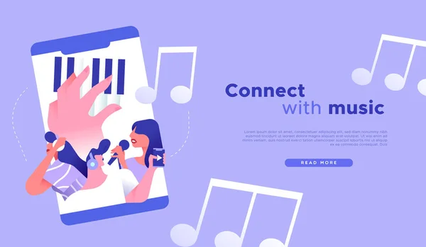 Maak Verbinding Met Muziek Web Template Illustratie Muzikale Smart Phone — Stockvector