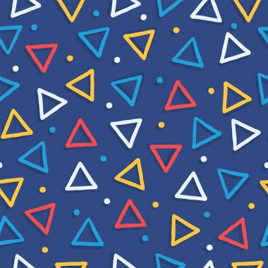 Renkli geometrik şekiller basit çizgi simgesi biçiminde pürüzsüz desenler oluşturur. Soyut retro dekorasyon geometri arkaplanı.