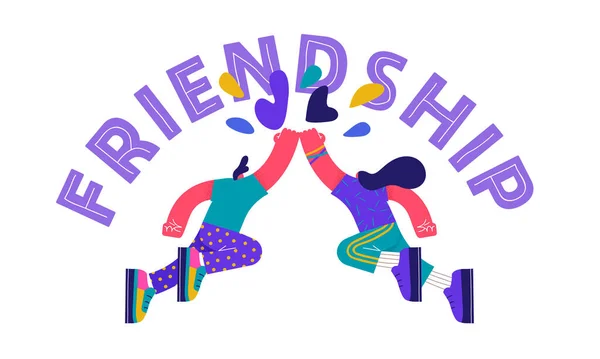 Feliz Dia Amizade Saudação Ilustração Cartão Jovem Mulher Amigos Fazendo — Vetor de Stock
