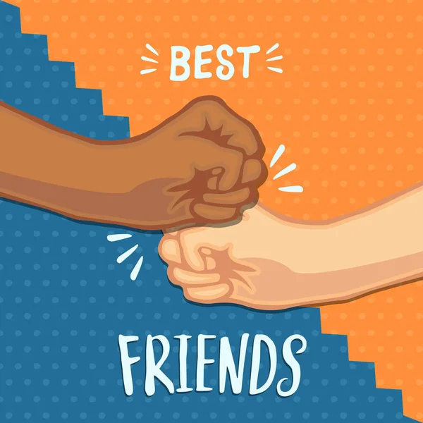 Grußkarte Zum Freundschaftstag Zeigt Zwei Freunde Die Eine Handbewegung Mit — Stockvektor