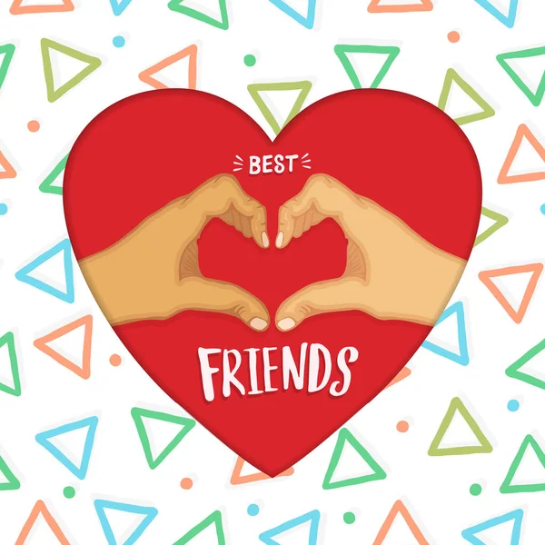 Friendship Day Greeting Card Illustration Friend Hands Doing Heart Shape — Stock Vector