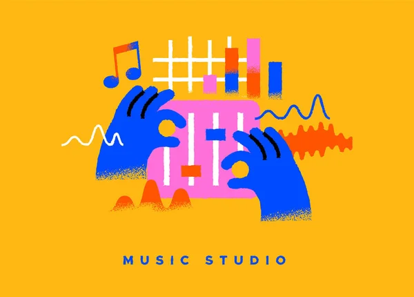 Musik Studio Färgstarka Illustration Isolerad Bakgrund Professionell Ljudkontroll Eller Ljudvolym — Stock vektor