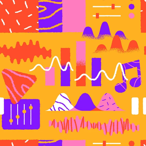 Musik Ikone Nahtlose Musterillustration Trendiger Musik App Symbole Handgezeichneten Retro — Stockvektor