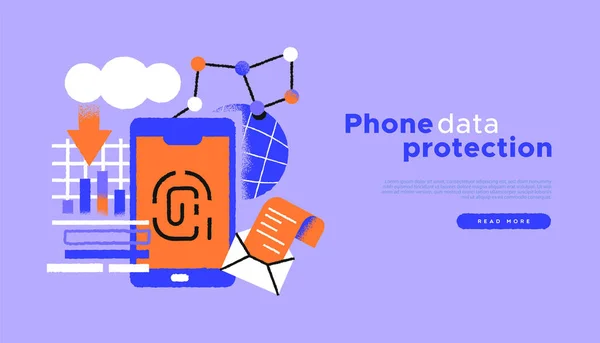 Plantilla Web Protección Datos Teléfono Ilustración Iconos Negocio Web Teléfonos — Archivo Imágenes Vectoriales