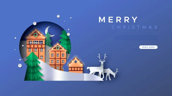 Buon Natale Web Landing Page Modello Illustrazione Del Paesaggio Invernale — Vettoriale Stock