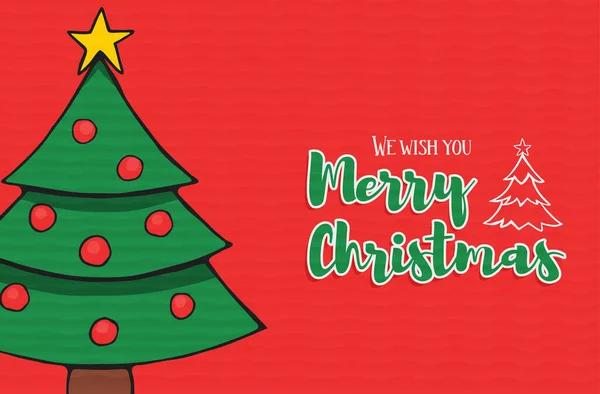 우리는 여러분께 소나무 만화의 크리스마스 인사말 삽화를 드리고 싶습니다 손으로 — 스톡 벡터