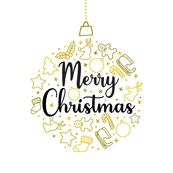 圣诞贺卡是节日金色图标的写照 金色的圣诞节象征包括驯鹿 易变的动物 雪人和松树 — 图库矢量图片