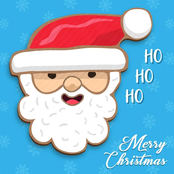 Merry Christmas Greeting Card Illustration Funny Santa Claus Face Hand — Stock Vector