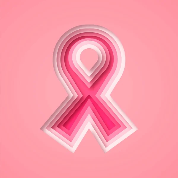 Pink Breast Cancer Ribbon Symbol Modern Papercut Craft Style Isolated — Stock Vector