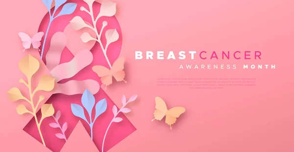 Mese Consapevolezza Del Cancro Seno Illustrazione Modello Web Nastro Rosa — Vettoriale Stock