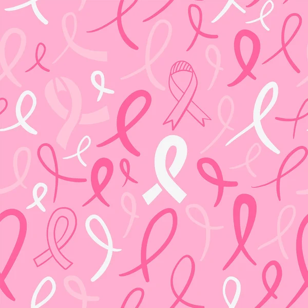 Patrón Sin Costuras Conciencia Cáncer Mama Fondo Decoración Doodle Cinta — Archivo Imágenes Vectoriales