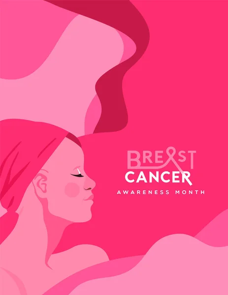 Mois Sensibilisation Cancer Sein Illustration Carte Voeux Belle Femme Survivante — Image vectorielle