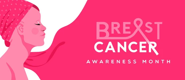 Breast Cancer Awareness Month Web Banner Illustration Beautiful Survivor Woman — Vector de stock