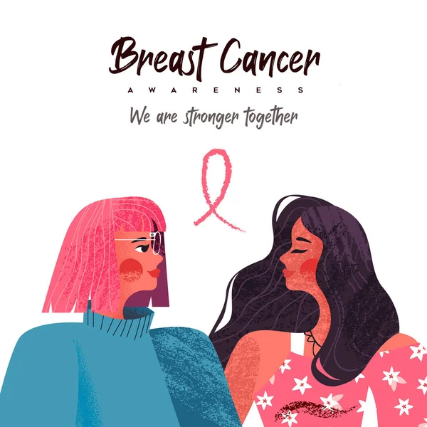Consciência Câncer Mama Ilustração Cartão Saudação Das Mulheres Juntos Para —  Vetores de Stock