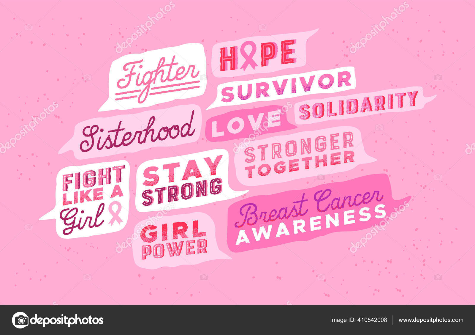 Breast Cancer Awareness Pink Quote Set Powerful Inspirational Words  Motivation Stock Vector by ©cienpies 410542008