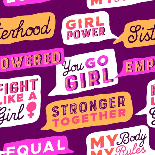 Feminista Citar Padrão Sem Costura Ilustração Palavras Inspiradoras Poderosas Mensagens — Vetor de Stock