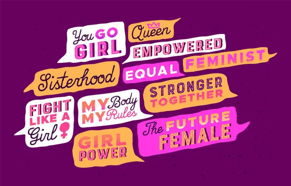 Movimento Feminista Conjunto Citações Palavras Inspiradoras Poderosas Mensagens Motivação Para — Vetor de Stock