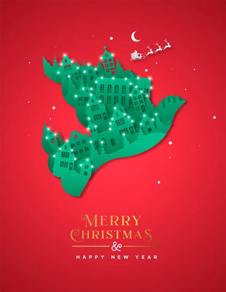 Joyeux Noël Bonne Année Carte Vœux Illustration Ville Hiver Coupe — Image vectorielle