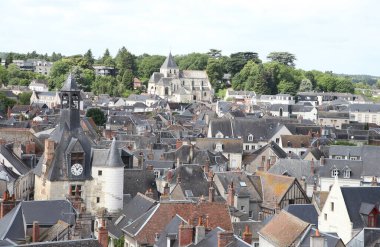 Fransa 'nın Loire Vadisi' ndeki Amboise kasabasının manzarasında binalar, nehirler, yollar, yollar ve bahçeler görülüyor.