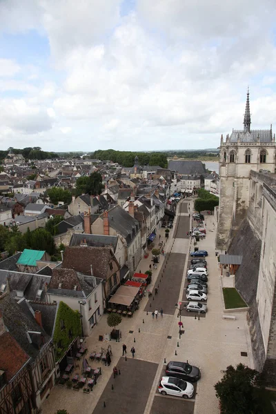 Views of the town of Amboise in Loire Valley, France showing buildings, river, roads, pathways and gardens