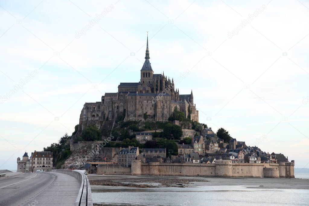 Amazing views of Mont St Michael in France on dusk