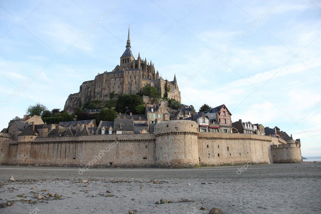 Amazing views of Mont St Michael in France on dusk