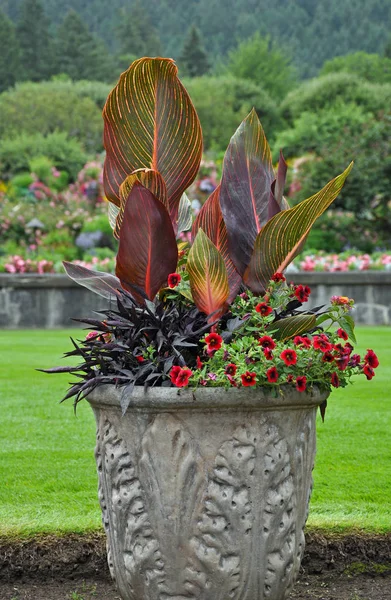 Decorative Stone Flower Planter Lawn — Stock Photo, Image
