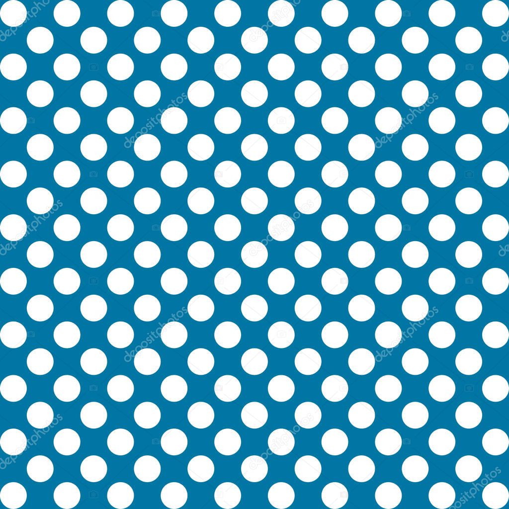 White polka dots on blue background