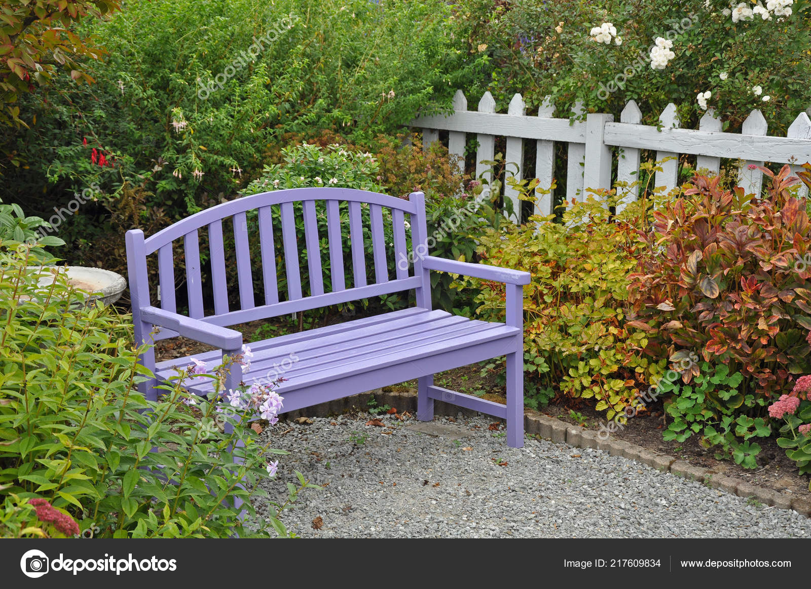 Purple Wooden Garden Bench Patio Stock Photo