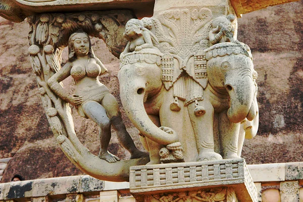 Pierre Sur Pillier Sculptée Stupa Sanchi Près Bhopal Madhya Pradesh — Photo