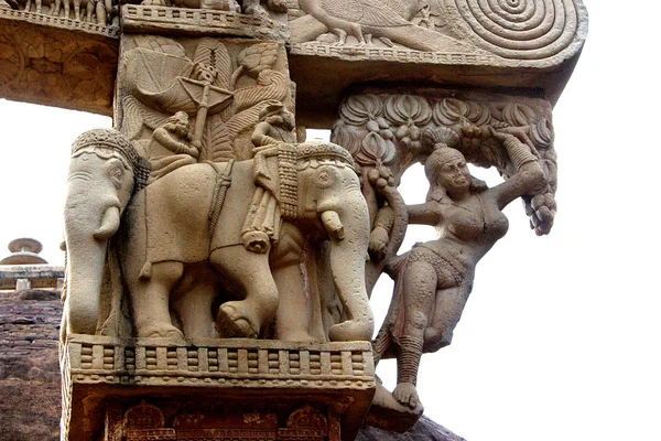 Detail Řezbářství Východní Brány Stupa Sanchi Nedaleko Bhopal Madhya Pradesh — Stock fotografie