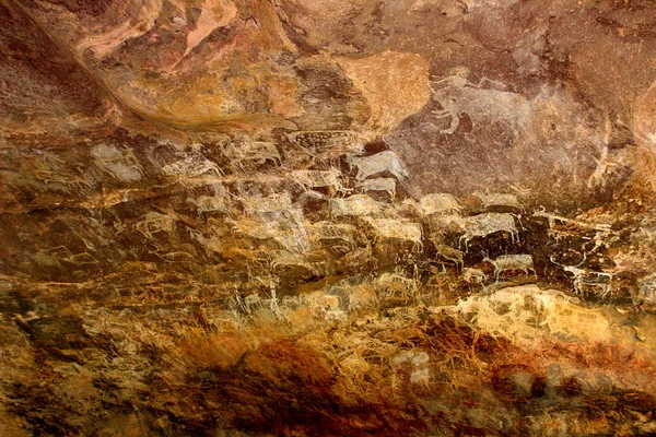 Állatfestmények Barlangok Falán Művészi Tehetség Jele Melyet Legprimitívebb Barlangrendszer Bhimbetka — Stock Fotó