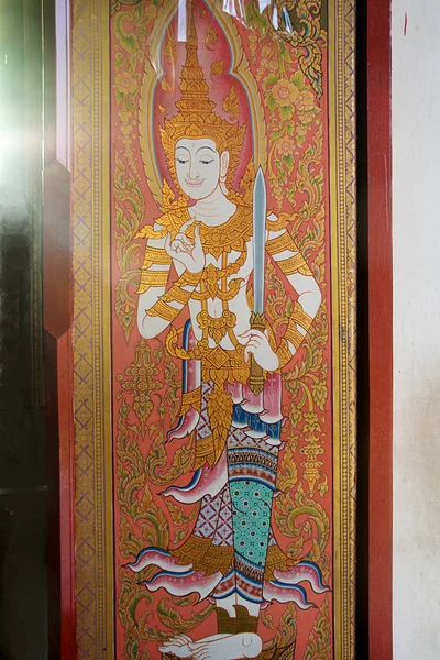 Tallado Puerta Madera Templo Monasterio Tailandés Bodhgaya Bihar India Asia —  Fotos de Stock