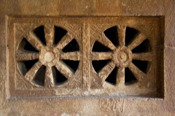 Ventilateur Forme Roue Taillé Pierre Temple Ladkhan Aihole Karnataka Inde — Photo