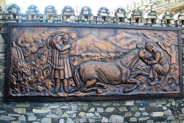 Plaque Depicting Maharana Pratap Mourning Death His Pet Horse Chetak — Stock Photo, Image