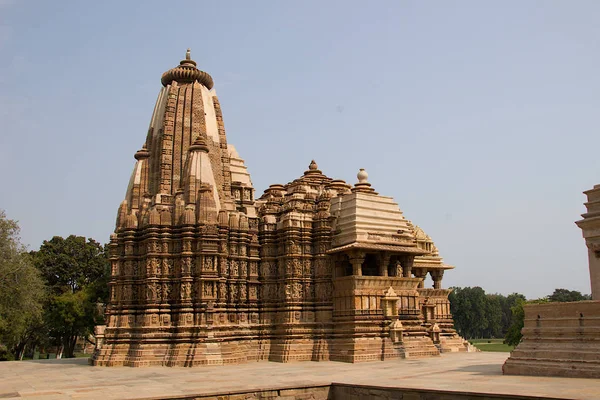 Vista Templo Jagadambi Sob Grupo Ocidental Templos Khajuraho Madhya Pradesh — Fotografia de Stock