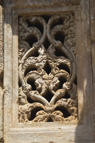 Pedra Escultura Arte Janela Templo Virupaksha Pattadakal Distrito Bagalkot Karnataka — Fotografia de Stock